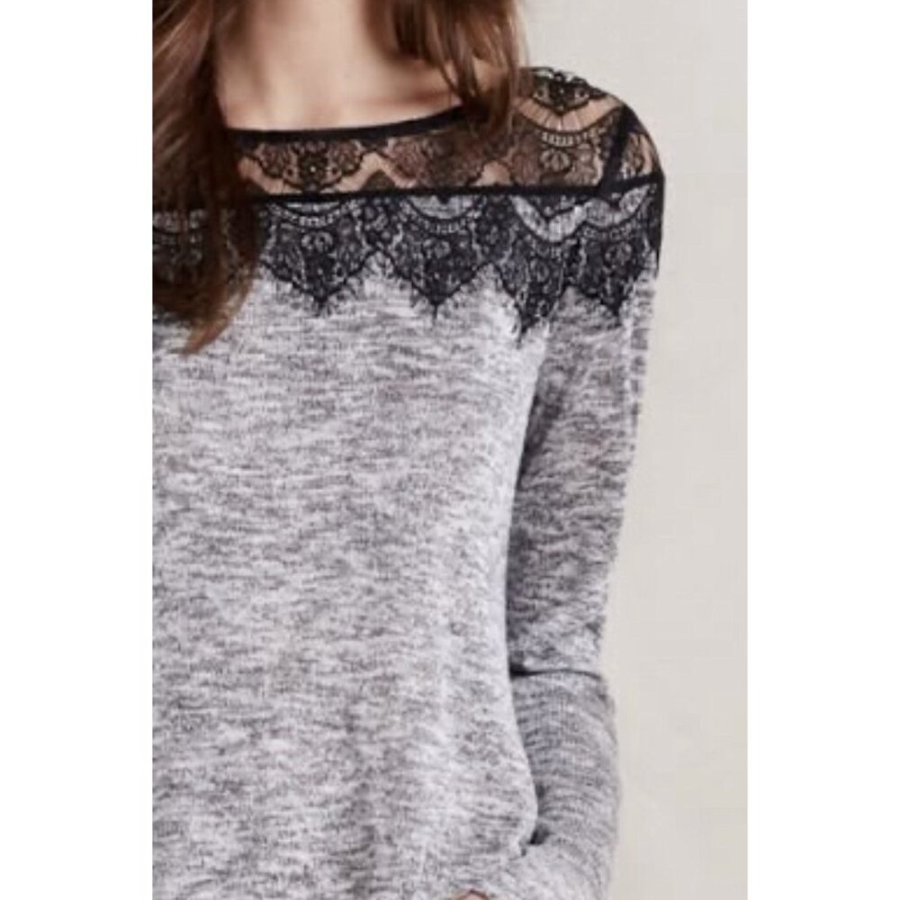 Anthropologie Sunday In Brooklyn Sweater Tunic Medium Size Lace Black Silver - Picture 3 of 9